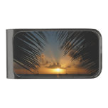 Sunset Through Palm Fronds Tropical Seascape Gunmetal Finish Money Clip