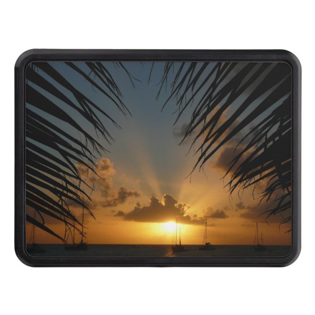 Sunset Through Palm Fronds Tropical Seascape Hitch Cover (Front)
