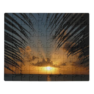Sunset Through Palm Fronds Tropical Seascape Jigsaw Puzzle