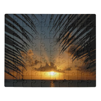 Sunset Through Palm Fronds Tropical Seascape Jigsaw Puzzle