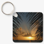 Sunset Through Palm Fronds Tropical Seascape Keychain