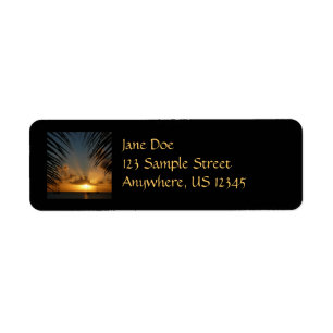 Sunset Through Palm Fronds Tropical Seascape Label