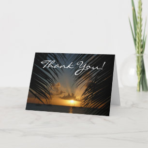 Sunset Through Palm Fronds Tropical Seascape Letterpress Thank You Card