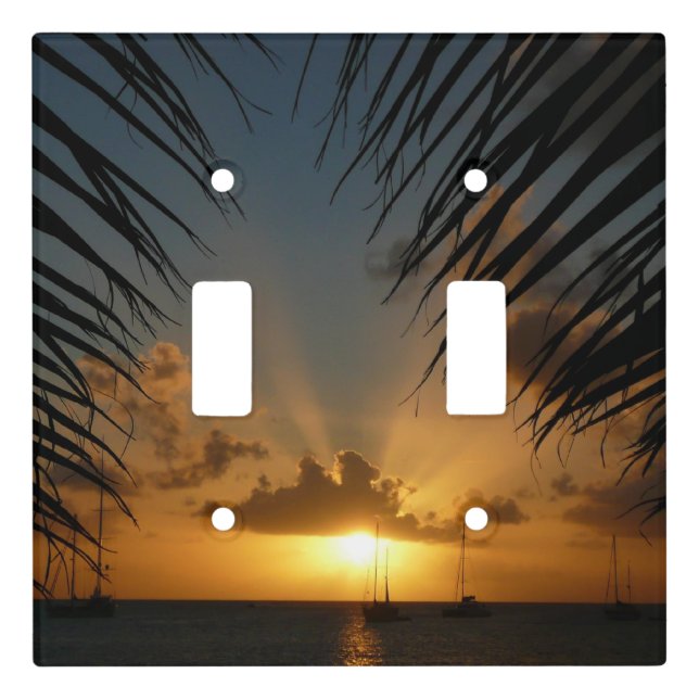 Sunset Through Palm Fronds Tropical Seascape Light Switch Cover (Front)