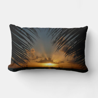 Sunset Through Palm Fronds Tropical Seascape Lumbar Pillow