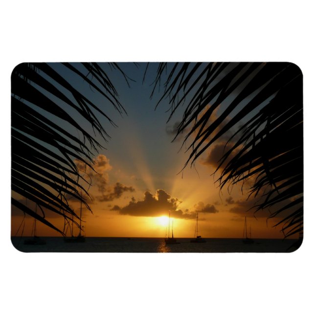 Sunset Through Palm Fronds Tropical Seascape Magnet (Horizontal)