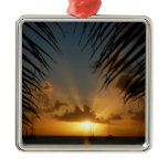 Sunset Through Palm Fronds Tropical Seascape Metal Ornament