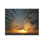 Sunset Through Palm Fronds Tropical Seascape Metal Print