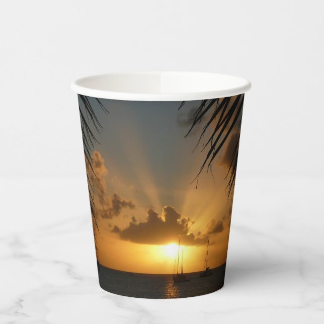 Sunset Through Palm Fronds Tropical Seascape Paper Cups (Left)