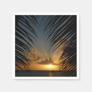 Sunset Through Palm Fronds Tropical Seascape Paper Napkins