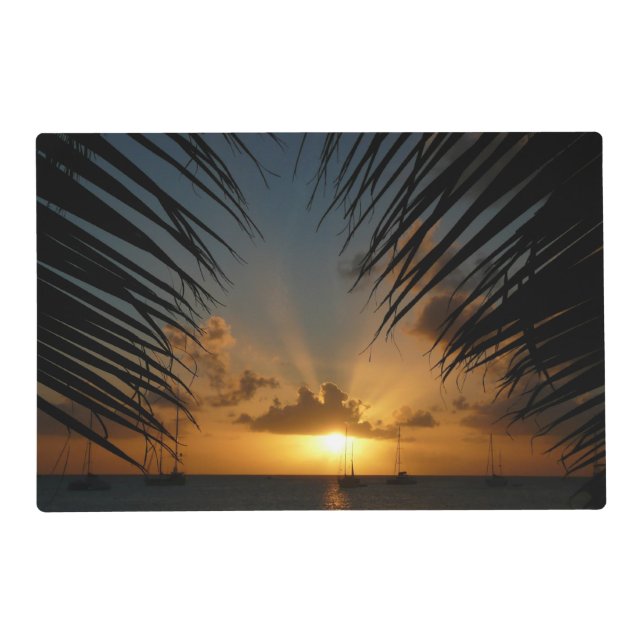 Sunset Through Palm Fronds Tropical Seascape Placemat (Front)