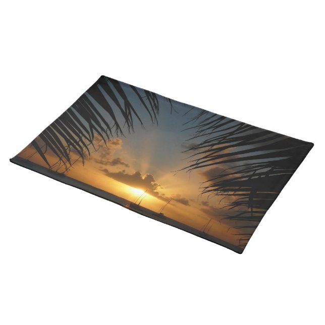 Sunset Through Palm Fronds Tropical Seascape Placemat (On Table)