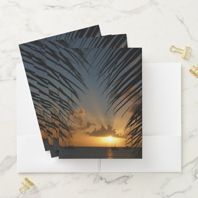Sunset Through Palm Fronds Tropical Seascape Pocket Folder (In Situ)