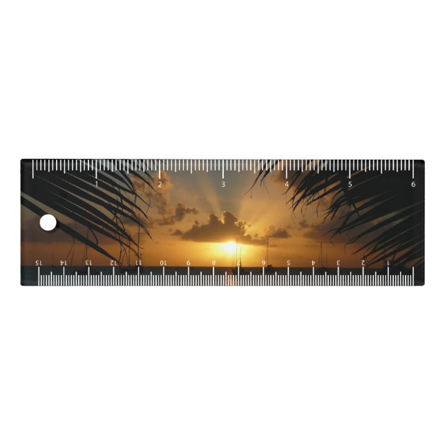 Sunset Through Palm Fronds Tropical Seascape Ruler (Front)