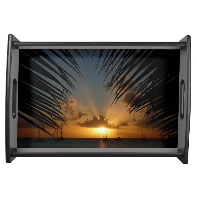 Sunset Through Palm Fronds Tropical Seascape Serving Tray (Front)