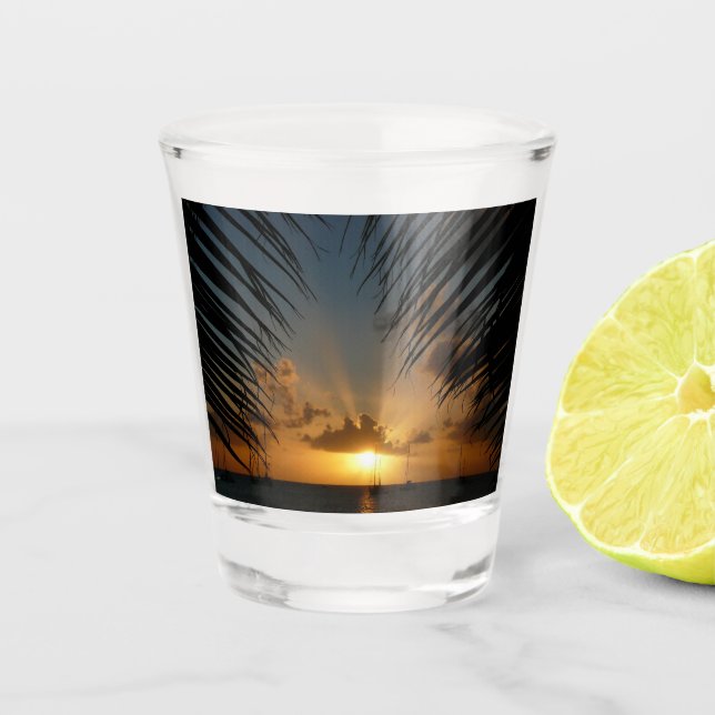 Sunset Through Palm Fronds Tropical Seascape Shot Glass (Front)
