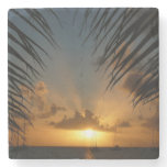 Sunset Through Palm Fronds Tropical Seascape Stone Coaster