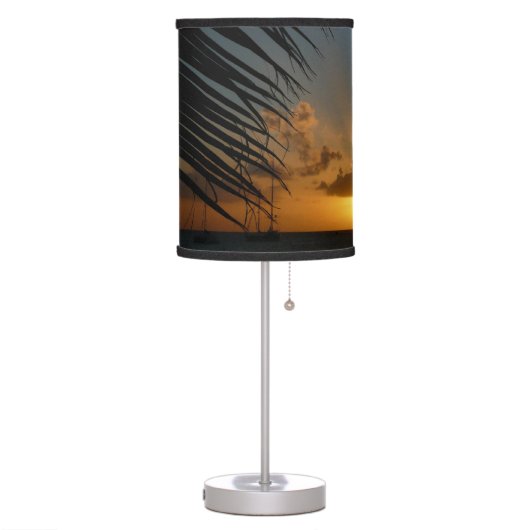 Sunset Through Palm Fronds Tropical Seascape Table Lamp (Left)