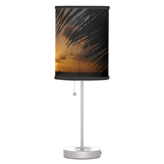 Sunset Through Palm Fronds Tropical Seascape Table Lamp (Right)