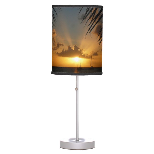 Sunset Through Palm Fronds Tropical Seascape Table Lamp (Front)