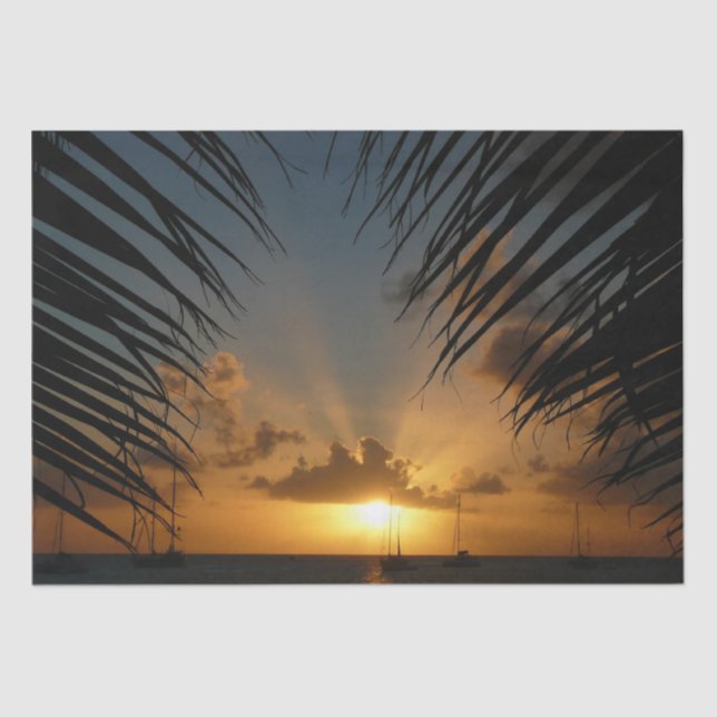 Sunset Through Palm Fronds Tropical Seascape Tissue Paper (Front)