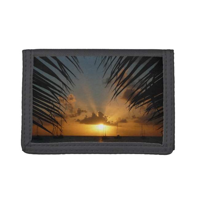 Sunset Through Palm Fronds Tropical Seascape Trifold Wallet (Front)