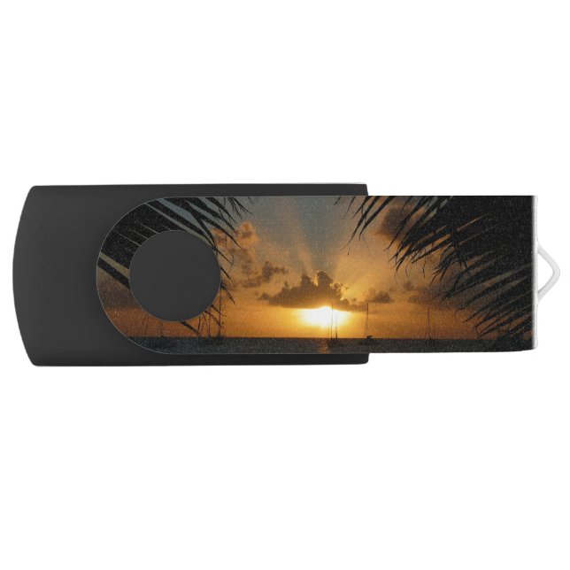 Sunset Through Palm Fronds Tropical Seascape USB Flash Drive (Front)