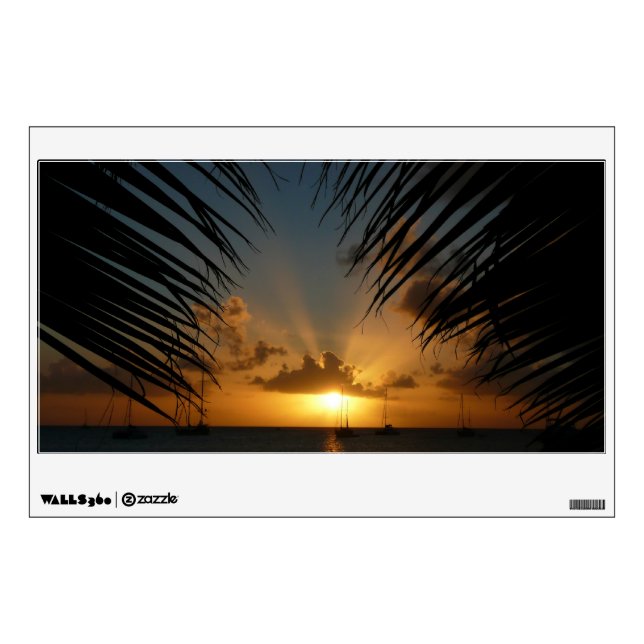 Sunset Through Palm Fronds Tropical Seascape Wall Decal (Front)