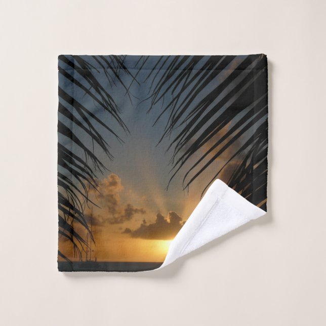Sunset Through Palm Fronds Tropical Seascape Wash Cloth (Wash Cloth)