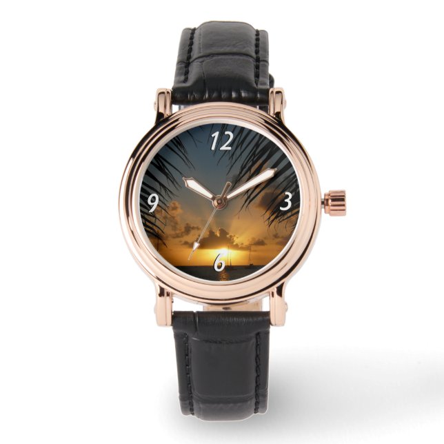 Sunset Through Palm Fronds Tropical Seascape Watch (Front)