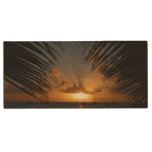 Sunset Through Palm Fronds Tropical Seascape Wood Flash Drive