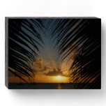 Sunset Through Palm Fronds Tropical Seascape Wooden Box Sign