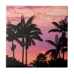 Sunset through Palm Trees Ceramic Tile