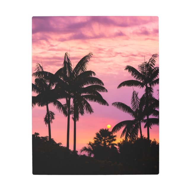 Sunset through Palm Trees Metal Print (Front)