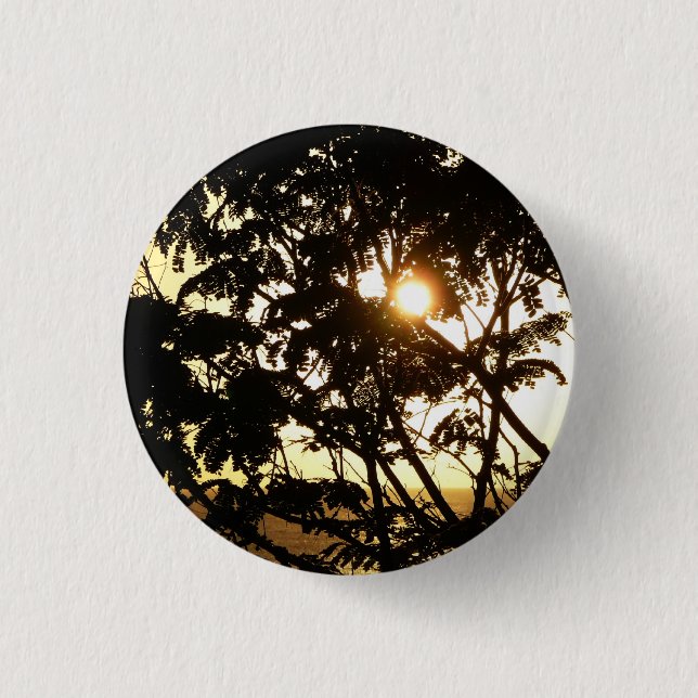 Sunset Through Trees I Tropical Photography Button (Front)