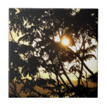 Sunset Through Trees I Tropical Photography Ceramic Tile