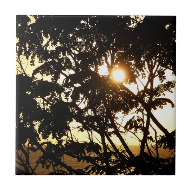 Sunset Through Trees I Tropical Photography Ceramic Tile (Front)