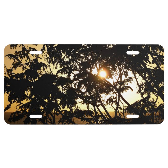 Sunset Through Trees I Tropical Photography License Plate (Front)