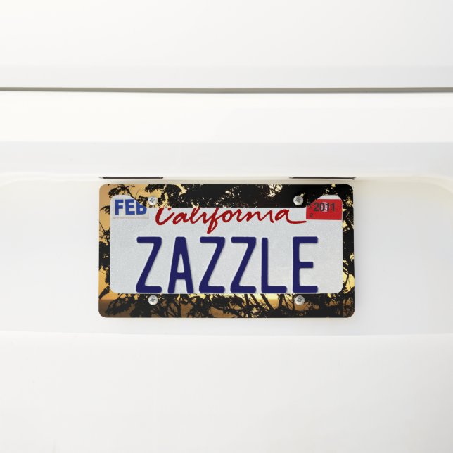 Sunset Through Trees I Tropical Photography License Plate Frame (On Car)