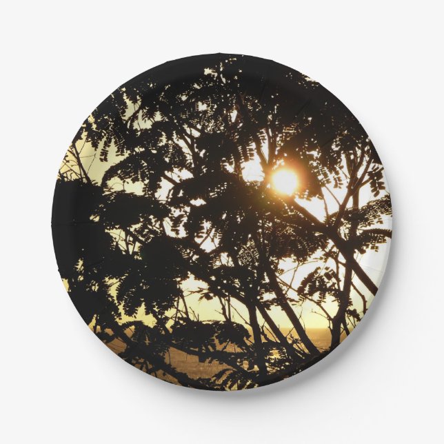 Sunset Through Trees I Tropical Photography Paper Plates (Front)