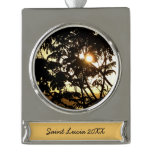 Sunset Through Trees I Tropical Photography Silver Plated Banner Ornament
