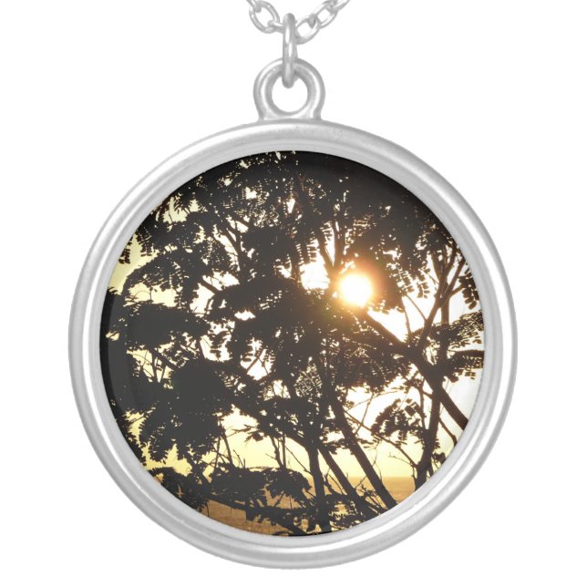 Sunset Through Trees I Tropical Photography Silver Plated Necklace (Front)