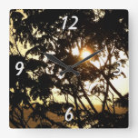 Sunset Through Trees I Tropical Photography Square Wall Clock