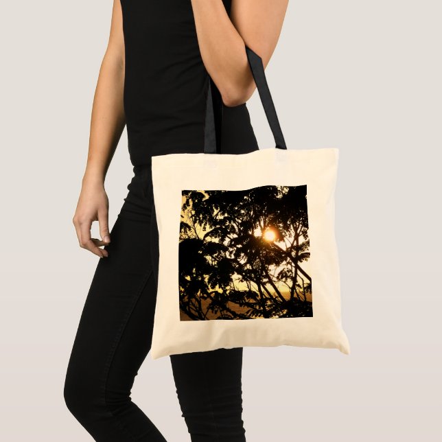 Sunset Through Trees I Tropical Photography Tote Bag (Front (Product))