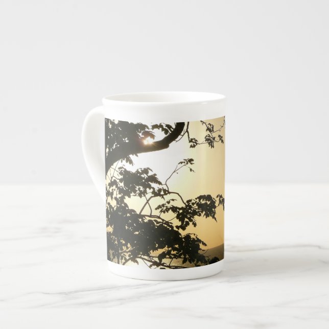 Sunset Through Trees II Tropical Photography Bone China Mug (Front Left)