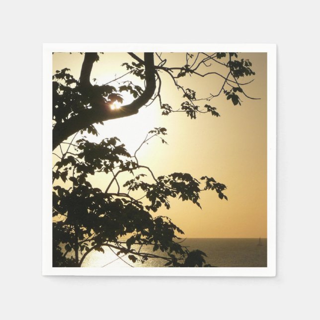 Sunset Through Trees II Tropical Photography Paper Napkins (Front)