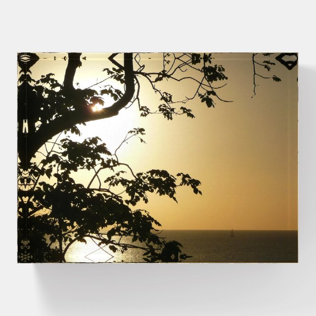 Sunset Through Trees II Tropical Photography Paperweight (Front)