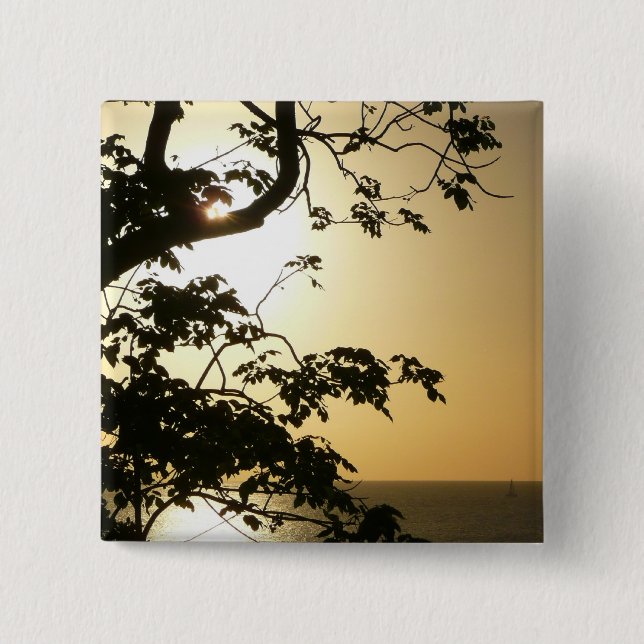 Sunset Through Trees II Tropical Photography Pinback Button (Front)