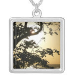 Sunset Through Trees II Tropical Photography Silver Plated Necklace