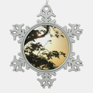 Sunset Through Trees II Tropical Photography Snowflake Pewter Christmas Ornament